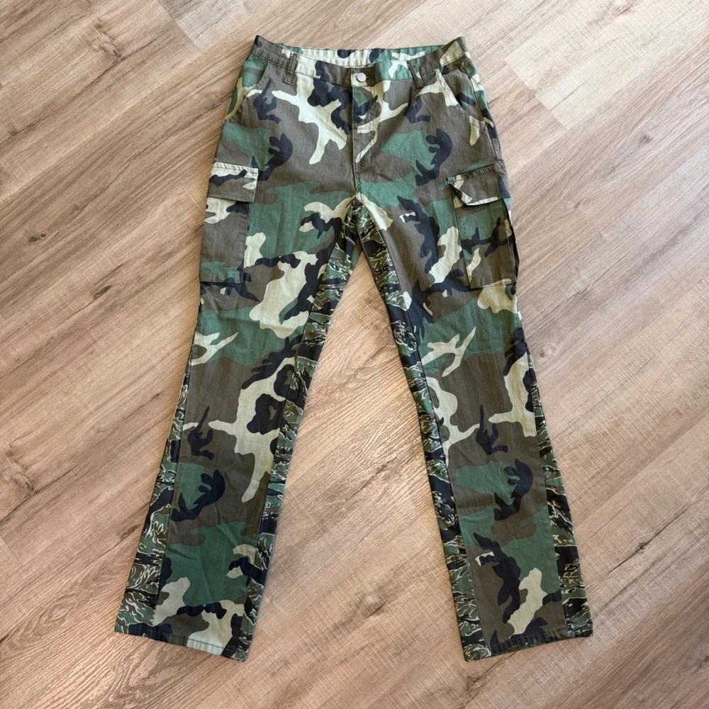 Mixed Camo Cargo Pants Woodland Tiger Stripe Straight Leg XXL Streetwear